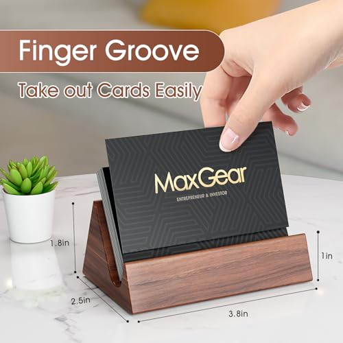 MaxGear Walnut Wood Business Card Holder - Mountain Variation, Elegant Desktop Organizer