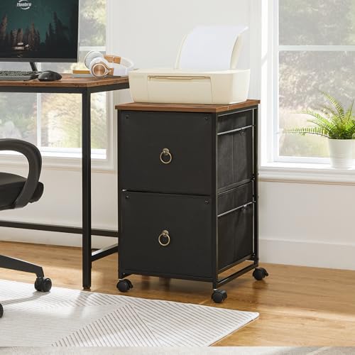 HOOBRO 2-Drawer Mobile File Cabinet Black & Rustic Brown BFK20WJ01 – Rolling Printer Stand