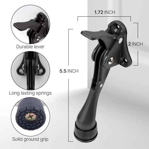 Kickdown One Touch Door Stopper 4 inch - Durable Heavy-Duty Design with Anti-Slip Door Holder Door Stop (Black, Stopper x 3pack)