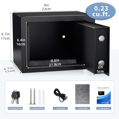 CDC DIGI Black Electronic Combination Lock Safe - 0.23 Cu Ft, Steel Security Box