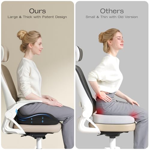 Seat Cushions for Office Chairs - Patented Coccyx Cushion for Tailbone Pain - 21.2" W x 16.5" L Memory Foam Extra Large Seat Cushion, Removable & Machine Washable Cover (Black)