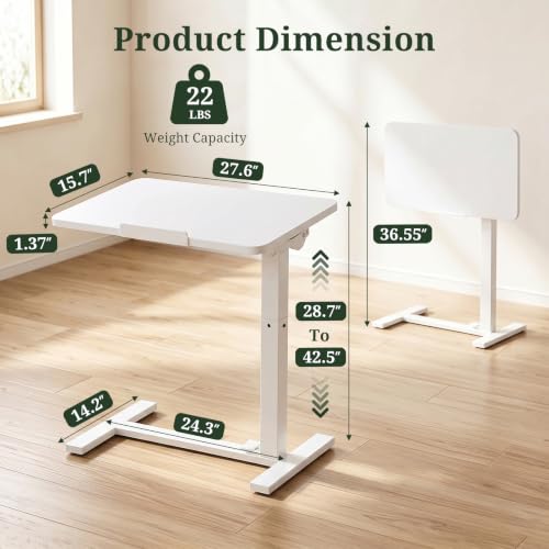 Overbed Bedside Table with Wheels - Adjustable Height Foldable Rolling Desk