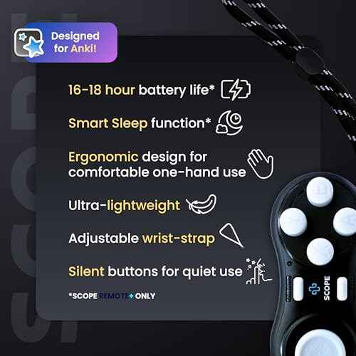 Scope Remote- Remote for Anki. Customizable with Anki Add-on, Compatible with Windows, Mac, iOS, iPad, and Android. Anki Clicker, Anki Controller. Midnight Black, Plus (16-18 Hours Battery)