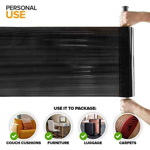 Modern Innovations 15 Inch Black Stretch Wrap Roll with Handles (2 Rolls-2000 Feet) Heavy Duty Shrink Wrap for Moving, Packing Supplies for Wrapping Furniture, Industrial Plastic Pallet Cling