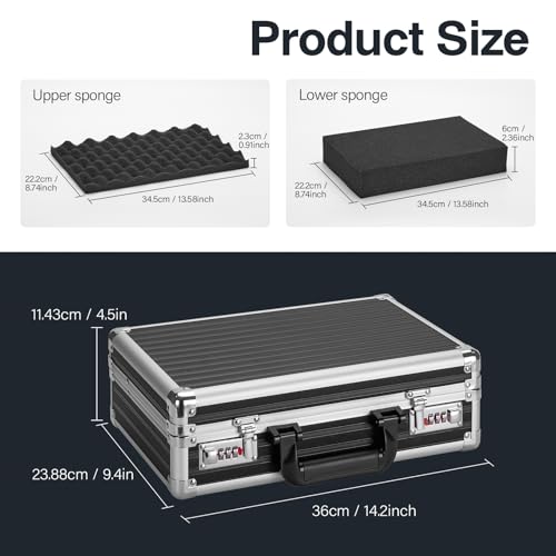 Security Lock Boxes - 14.2 x 9.4 x 4.5 Inch Medium, Portable Locking Storage Totes with Dual Combination Locks, Medicine Lock Box, Lock Boxes for Personal Items, Cash & Briefcase - Black