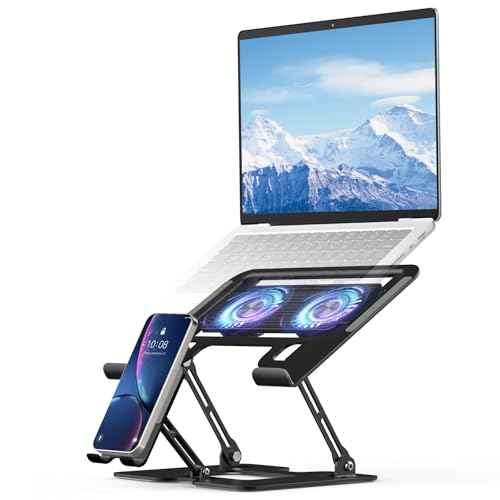 Laptop Stand with Fan, MacBook Cooling Stand with 2 Removable Silent Fans and Phone Holder,Adjustable Height and Angle,Laptop Cooling Pad for 10-18 Inch Laptop,MacBook Pro,Tablet (Black)