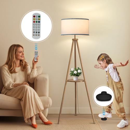 Floor Lamp with 3 Light Modes Adjustable? Wood Tripod Floor Lamp Modern LED Standing Lamp with Dimmable Brightness, Perfect for Living Room, Bedroom, and Office, Burlywood