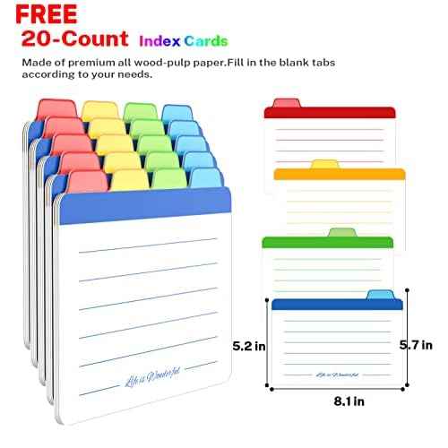 Neando Extra-Large Bamboo Index Card Organizer for 5x8 Cards ? Wooden Storage Box with Lid, 4 Compartments, 600-Card Capacity, Includes 20 Tabbed Guides ? Natural Filing Box for Home & Office