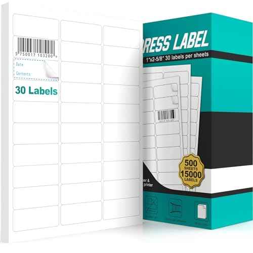 Address Labels 1¡¯¡¯x2-5/8¡¯¡¯ Stikcer Paper 30-UP 500 Sheets for Laser/Inkjet Printer Matte 15000 White Blank Printable Labels on 8.5x11 Inch for Mailing, Shipping, and Organizing