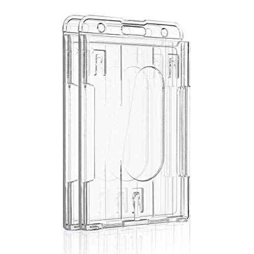 Pawfly 2 Pack Vertical 2-Card Badge Holder with Thumb Slot Hard Transparent PC Case Protector for Office School IDs Credit Cards Driver¡¯s Licenses and Passes