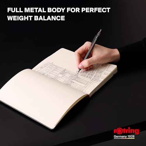 Rotring 600 Full-Metal Body 0.7mm Mechanical Pencil, Black, for Precise Ruler-Based Drawing