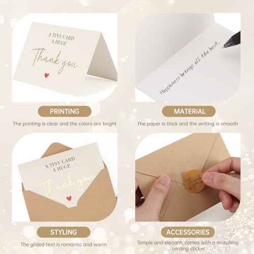 40 Pack Thank You Cards, Gold Foil Thank You Notes Bulk with Envelopes and Stickers, 5x3.5 Inchs Small Blank Inside for Personalized Messages, Thank You Cards for Wedding, Business, Graduation, Baby Shower, Holiday, Christmas, Gifts