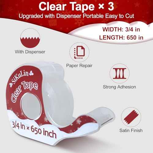 Tape,Gift Wrapping Tape, 6 Rolls with Dispensers, Includes Invisible, Double-Sided and Clear Tape for Wrapping Paper, Back to School, Home, Office, Christmas, Holiday