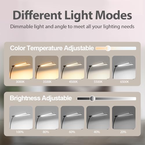 Led Floor Lamp for Office, 24W 2400LM Tall Reading Lamp, Dual Head Standing Task Lamp with Remote, Large Goose Neck Lash Light, Craft Work Lights, Puzzle Lights for Tattoo, Piano, Sewing