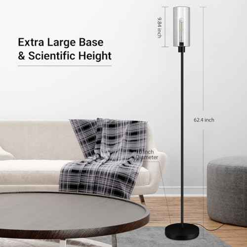 BoostArea Modern Standing Floor Lamp with Seeded Glass Shade, Simple Design, Tall, for Bedroom, Office, Kids Room, Reading