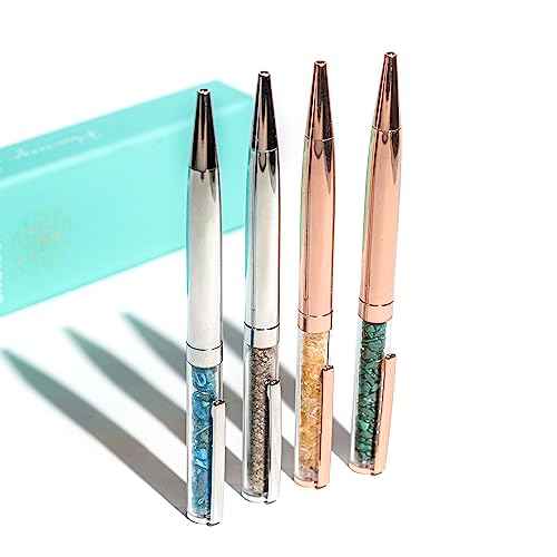 Conscious Items - Crystal Pen Set Citrine Malachite Pyrite Apatite - Rose Gold Pen Set with Crystals - Real Natural Healing Crystal Pens with Crystal - Unlimited Abundance - Manifestation Pen Set