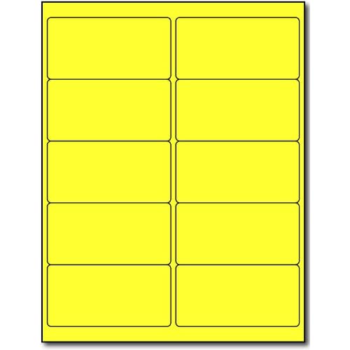 Fluorescent Mailing Labels - 4" x 2" Yellow - 10 Per Sheet - Bright Neon Color Address Stickers for High Visibility - Inkjet/Laser - 100 Sheets / 1,000 Labels