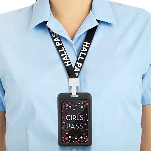 Tatuo 16 Pcs Hall Pass Lanyards Card Passes Set Vertical Bathroom Pass Restroom Unbreakable Gift for Teacher Nurse Library Office(Black)