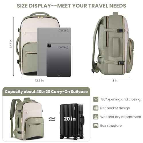 YAMTION 40L Large Travel Backpack for Women,Carry On Luggage with 4 Packing Cubes, Airline Approved Weekender Backpacks for Personal Items fits 17 Inch Laptop