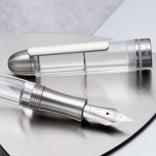 Asvine P36 Titanium Fountain Pen Piston Filling, Stub Nib 1.1mm Calligraphy Art Drawing Clear Demonstrator Acrylic with Case Set