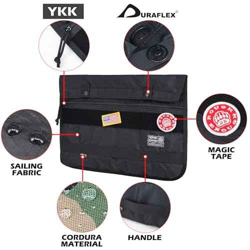 Rough Enough 14 Inch Laptop Sleeve Case Tablet Bag for Men with Tactical Molle Function for Travel Outdoor Adventures Weather Resistant Cordura Black