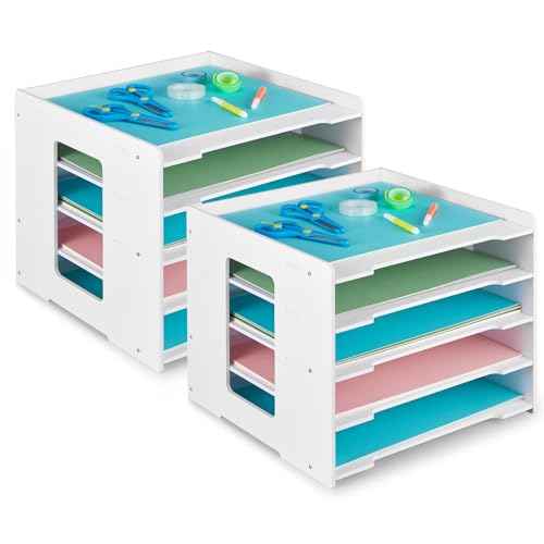 Juexica 2 Pack 5 Tier Scrapbook Paper Organizer 12.6 x 12.6 Inches File Organizer for Desk Stackable Paper Trays Holder Home Office Decorations