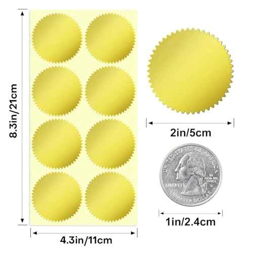200Pcs Gold Foil Seal Stickers - 2" Diameter for Sealing Awards Embossing Certificates and Envelopes Sticker Seals Embossing Stickers