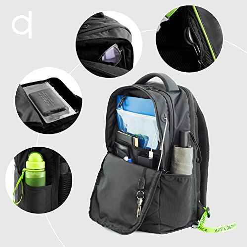 ARTIX¢ç Waterproof Laptop Backpack for Men & Women | Large 17.3-inch Travel Backpack | Stylish & Durable Computer Bag for Business, Office & Work | Versatile Rucksack for Adults (Black/Green)