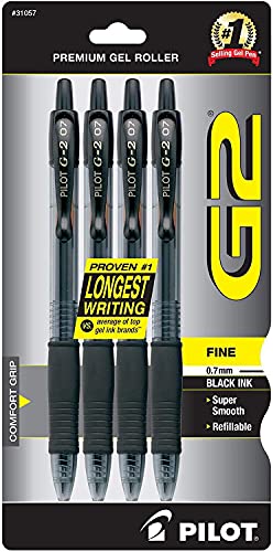 Pilot G2 Premium Gel Pens 0.7mm Fine Point Black Ink - 4 Pack