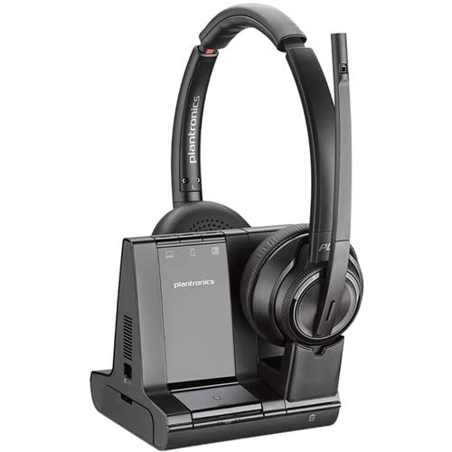 Poly Plantronics Savi 8220 UC Wireless DECT Headset System - Dual Ear - Teams Certified - Bluetooth Bundle Including: USB Type-A Cable, Base, RJ11 Cable, Goby Labs Headphone Cleaner, Fiber Cloth
