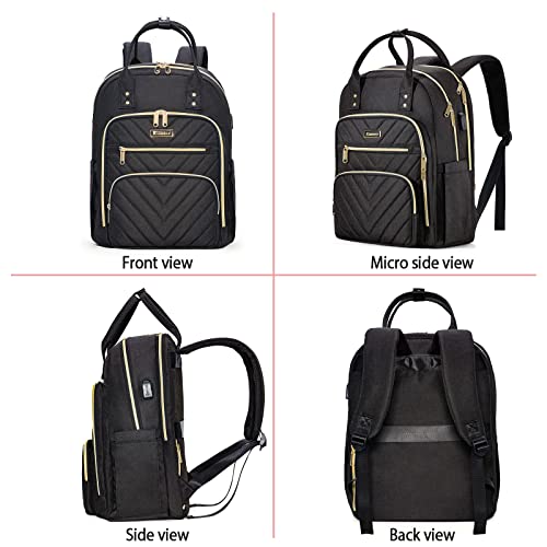 Laptop Backpack for Women Men, School Backpacks for Teens Girls Boys, 17.3 Inch Work Laptop Bag with USB Port Charging, Water Resistant College Bookbags for Girls, Black