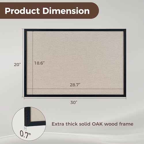 Fun Memories Cork Board Bulletin Board for Office, 20" x 30" Oak Wooden Framed Corkboard, Wall Mounted Notice Pin Board for School Home & Office, Black
