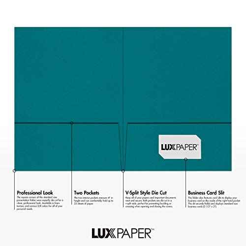 LUXPaper 9" x 12" Presentation Folders | Two Pocket | Teal | 100lb. Cover | 25 Qty