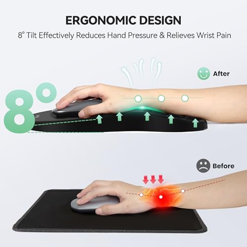 TECKNET Black Ergonomic Mouse Pad with Wrist Rest and Massage Beads