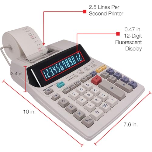 Sharp EL-1801V Ink Printing Calculator, 12-Digit LCD, Office & Business Use