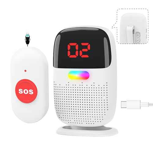 Caregiver Pager System with Digital Display for Elderly Assistance, Fall Prevention, and Nurse Calling£¬Wearable Wireless Pager for Patient Help at Home(1 Call Buttons + 1 Receivers)