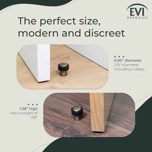 EVI Door Stops | Leather Brass Door Stopper - Screw Fastening - Black Rubber Protector - 0.95 x 1.38 Inch Door Stop