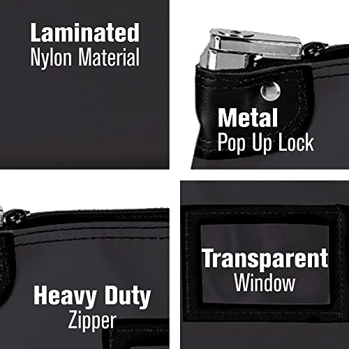 BankSupplies Laminated Nylon Locking Deposit Bag - Black - 15W x 11H - 2 Keys Included for Each Bag - HIPAA - Puncture Resistant Laminated Nylon - Double Stitched Seams