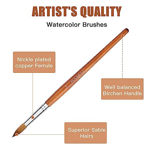 Sable Watercolor Brushes Professional, Fuumuui 8Pcs Sable Brush Set Variety Shapes with Flat, Round Pointed, Liner, Cat's Tongue Oval Wash Perfect for Watercolor Acrylic Gouache Inks Painting