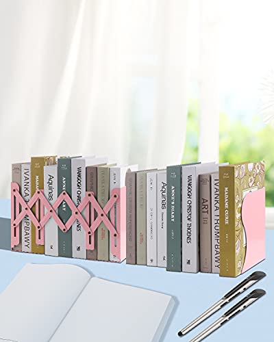 Pink Adjustable Heavy Bookends for Shelves & Desk, Extends Up to 19 Inches