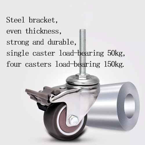 Heavy Duty Castor Wheels 4Pcs 2 Inch Rubber Wheels with Brakes Silent Universal Swivel for Furniture Replacement Office M8¡¿50mm Thread Casters Capacity 150kg Ball Bearings