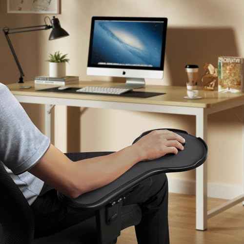 Ergonomic Adjustable Arm Rest Mouse pad for Chair, Mouse Extension Platform Tray with Mouse Baffle to Prevent Falling, Attaches to Chair, Black (Black£¨YYLL8326£©)