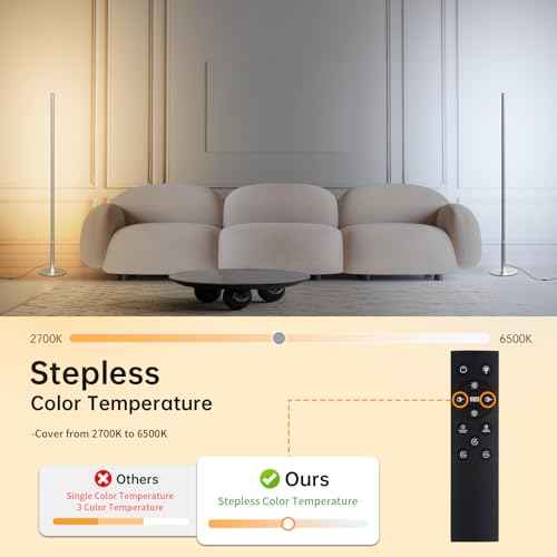 Marlrin Minimalist Corner Floor Lamp 2700K-6500K Dimmable with Remote Control 57.8" Height Metal Slim Ambient Standing LED Light Modern Design Decorative Lamp for Living Room Bedroom (Silver)