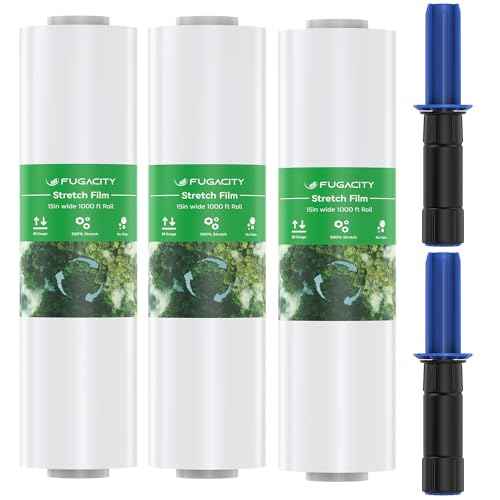 Stretch Warp Film- FugaCity 3 Pack Heavy Duty Shrink Wrap Roll with Handles 15" x 1000 Feet, 60 Gauge Industrial Strength for Pallet Wrap, Furniture Wrapping Moving & Protection