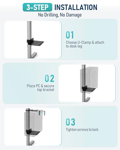 TOPSKY Under Desk PC Mount 50 lb Capacity for Standing Desks - No Drill