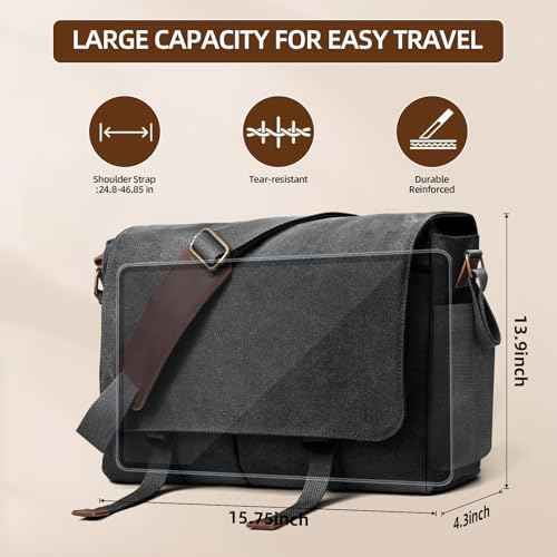Messenger Bag for men Laptop Bag UnisexRetro Canvas Bag14-15.6 inches Casual single shoulder bag For Work College Travel