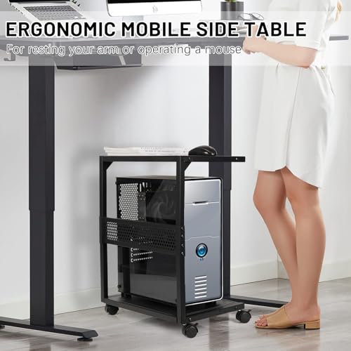 Bfttlity Computer Tower Stand 2-Tier Iron Cart with Casters - Small-Black