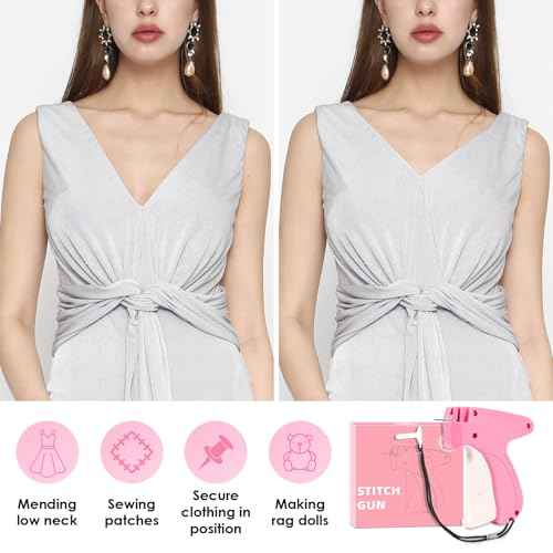 Stitch Gun for Clothes,Includes 6 Mini Needle,5000 Pcs Micro Fasteners(2500 White & 2500 Black) Stitch Gun,Quick Clothing Fixer,Stitchy Sewing Kit Tag Gun,Retail Tagging Gun for Clothing