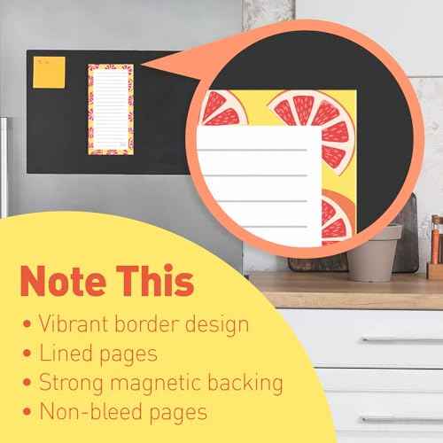 S&O Magnetic sheets for Refrigerator 4 Pack - Fun Fruity planner notes for Fridge Sets - Magnetic registry journals for cooler, sticky Notepads for freezer - 3.5¡± x 7¡±, 45 Pages
