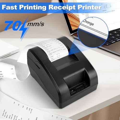Gugxiom 58mm Thermal Receipt Printer, Portable Mini Thermal Printer, Bluetooth Receipt Imprimeur for Supermarket Restaurant Retail Sales Kitchen, Compatible with Linux/Windows/Android/iOS